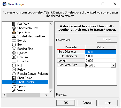 custom shaft coupler creator menu in eMachineShop CAD