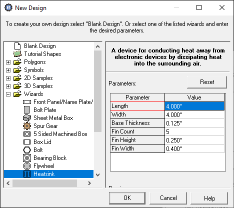 custom heatsink creator menu in eMachineShop CAD