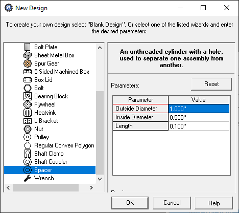 custom spacer creator menu in eMachineShop CAD