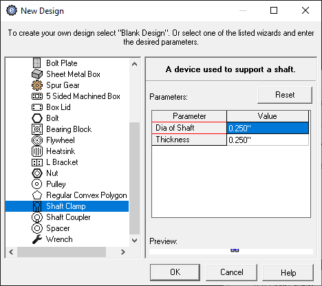 custom shaft clamp creator menu in eMachineShop CAD
