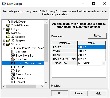5 sided machined creator menu in eMachineShop CAD
