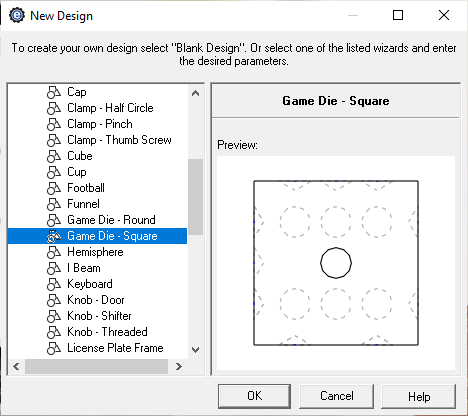dice creator menu in eMachineShop CAD