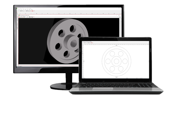 Monitor and laptop showing a technical drawing