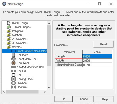 custom front panel creator menu in eMachineShop CAD