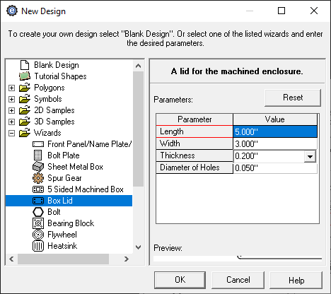 custom box lid creator menu in eMachineShop CAD