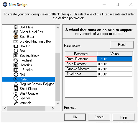 custom pulley creator menu in eMachineShop CAD