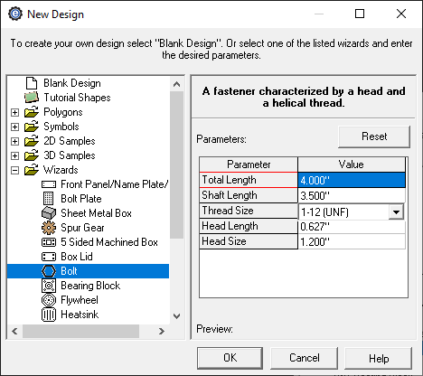 custom bolt creator menu in eMachineShop CAD